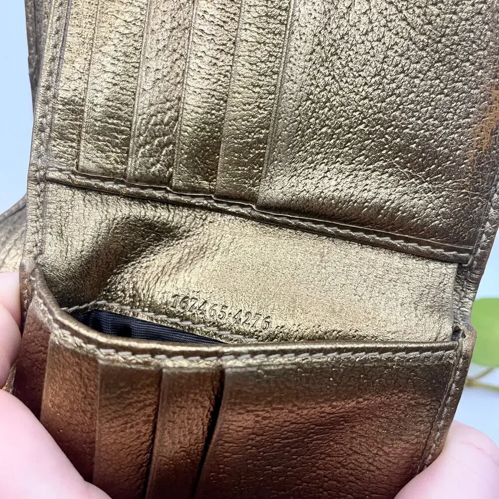 Gucci Gold Bow Beige Brown GG Canvas Leather Compact Square Wallet - Picture 8 of 10